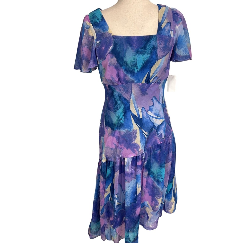 Rabbit Rabbit Rabbit Dress Women 8 Blue Purple Abstract Asymmetric Garden Party